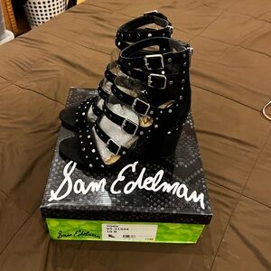 Sam Edelman Black Studded York Heels 10